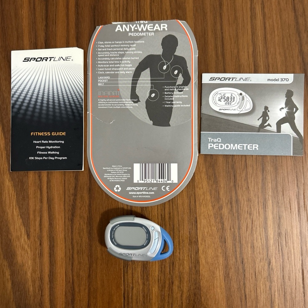 Sportline 370Silver Traq Any-Wear Pedometer With 7Day Recall Unsealed Package